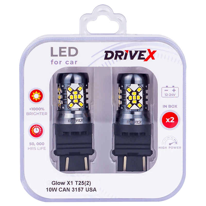 Світлодіодні лампи Glow X1 T25(2) 12-24V 10W CAN 1200Lm 3157/P27/7W base-16mm USA к-т.