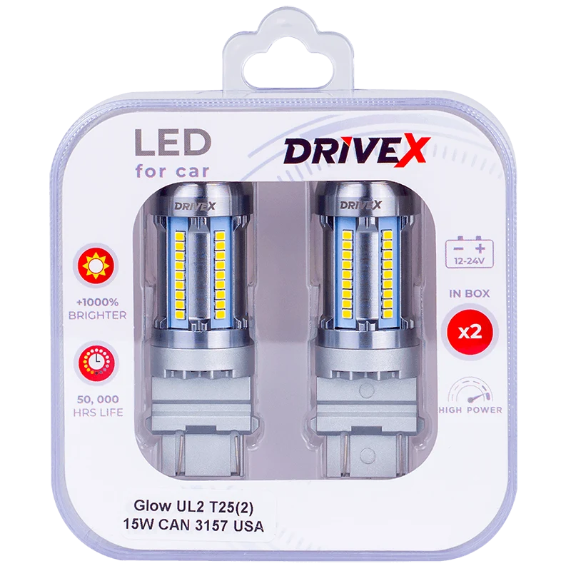 Світлодіодні лампи Glow UL2 T25(2) 12V 15W CAN 2600Lm 3157/P27/7W base-16mm USA к-т.
