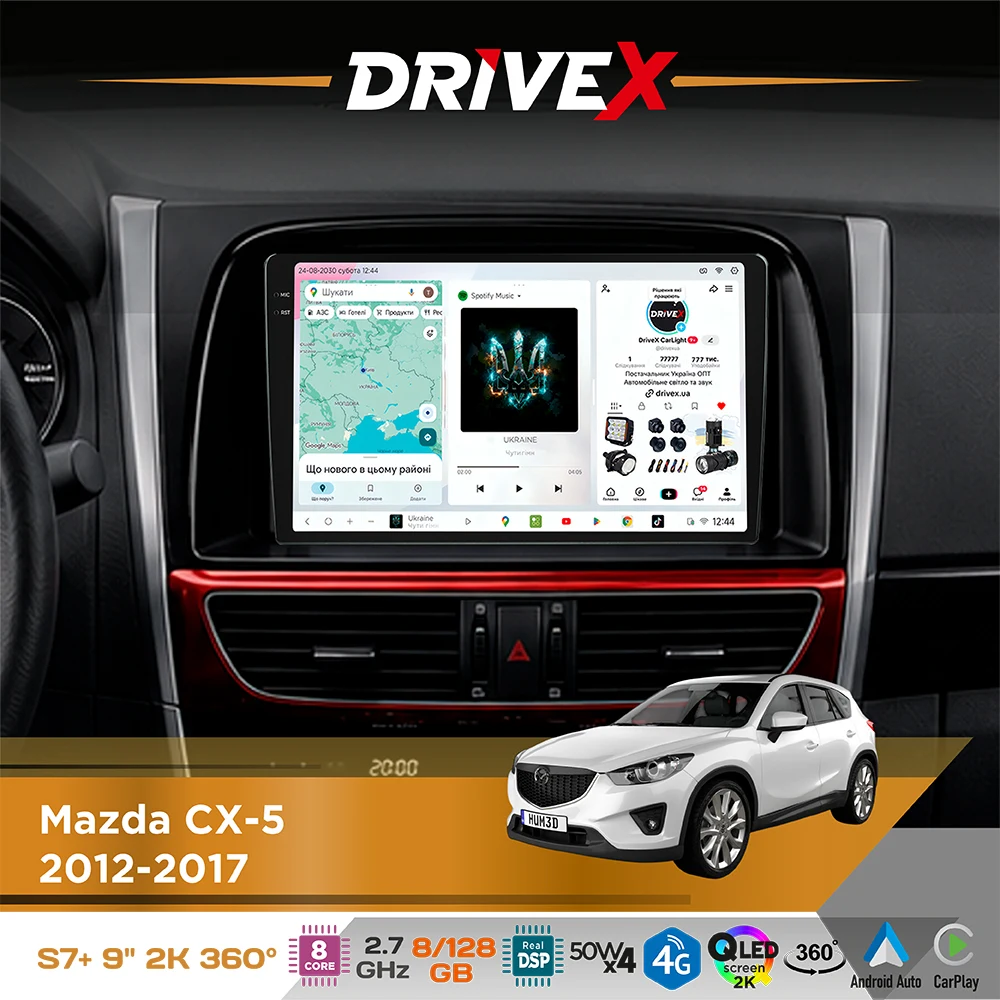 DriveX S7+ 8/128 ГБ 2K QLED — магнітола Mazda CX-5 2012–2017