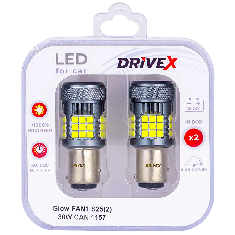 DriveX Glow FAN1 S25(2) 1157/P21/5W BAY15D 30W 6000K — комплект