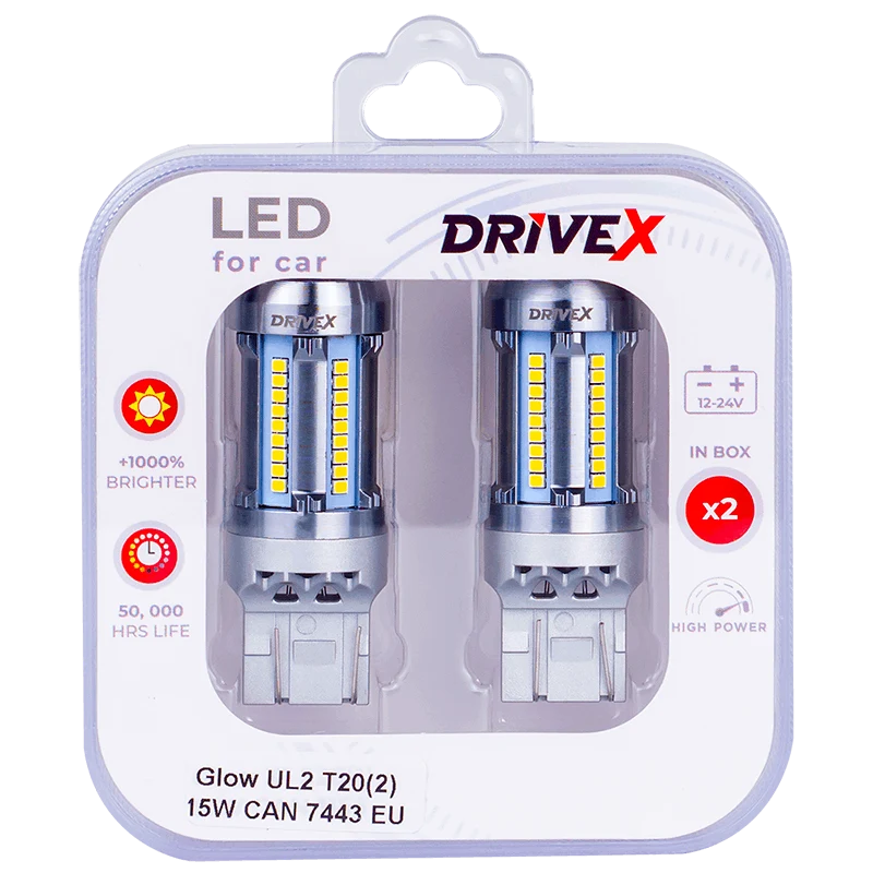 DriveX Glow UL2 T20(2) 7443/W21/5W 15W 6000K — комплект